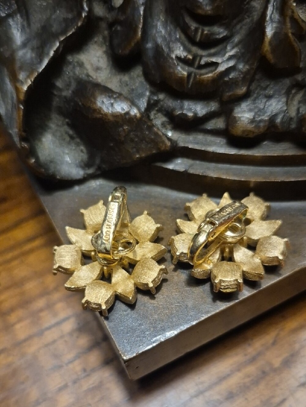 Sarah Coventry Vintage MCM Topaz flower Clip On Earrings - Picture 3 of 4